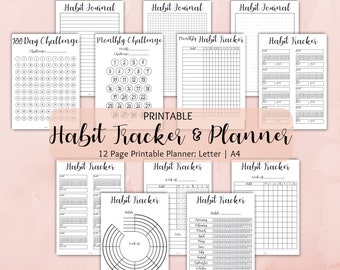 Vanespårningspaket | Utskrivbar spårare | Vanediagram | Daglig, veckovis, månadsvis spårare | Vanelogg | 100-dagarsutmaning | A4, Letter PDF