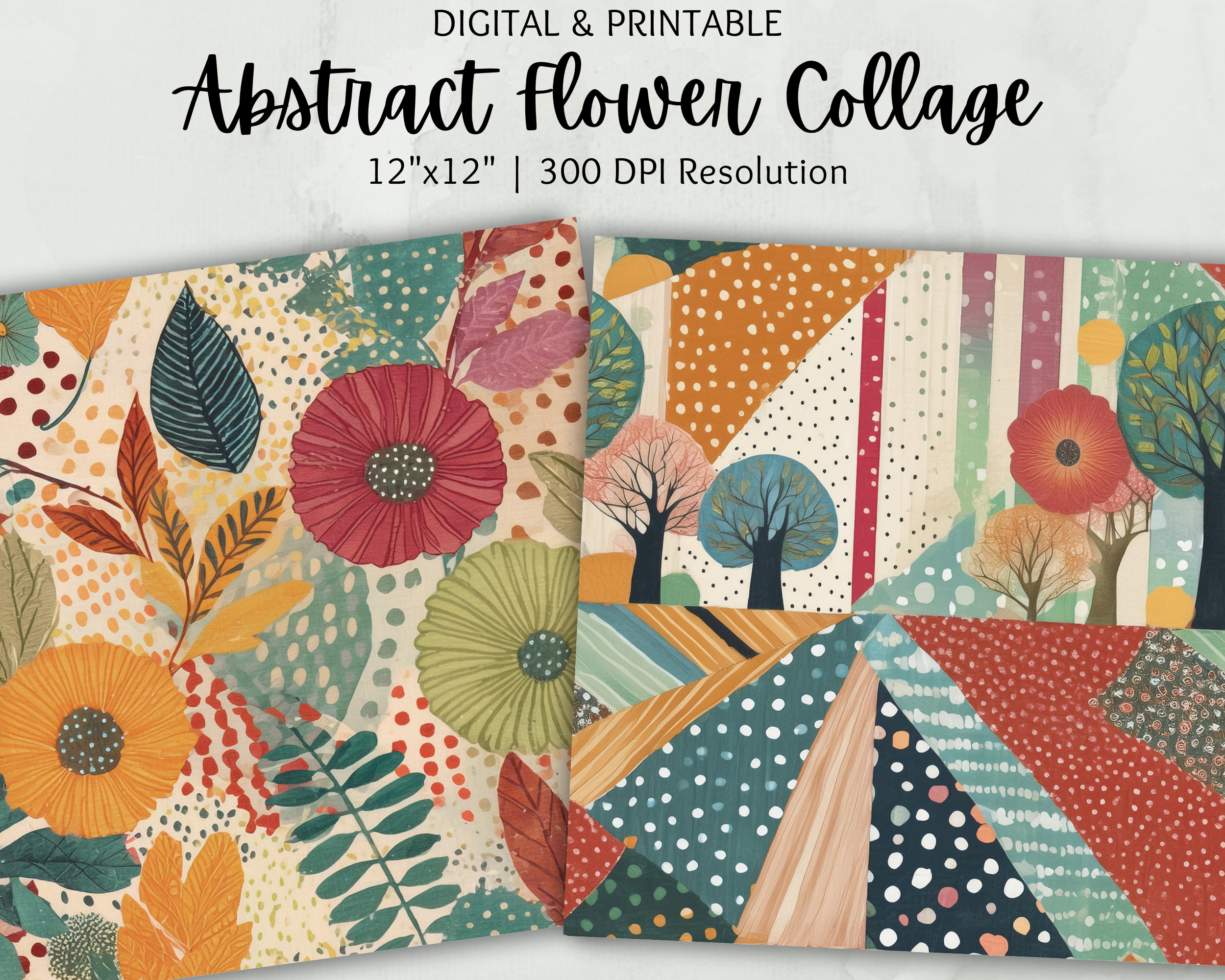 Abstract Mixed Media Flower Collage Paper | Digital Paper | Commercial ...