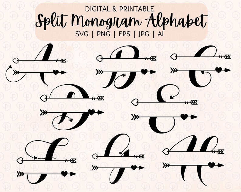 Split Monogram Alphabet SVG PNG | Valentine's Day Split Monogram Frame ...