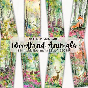 Signets imprimables animaux de la forêt aquarelle | Forêt lunatique | Ensemble de signets | PNG | Cadeau pour amoureux des livres | Étiquette de journal indésirable | Scrapbooking