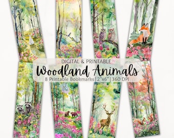 Watercolor Woodland Animals Printable Bookmarks | Whimsical Forest | Bookmark Set | PNG | Book Lover Gift | Junk Journal Tag | Scrapbooking