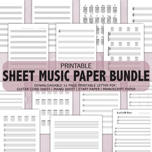 Leere Notenblätter zum ausdrucken | Personal Papier | Klavier Noten | Notenblatt für E-Gitarre | Manuskriptpapier | Musiklehrer Printable