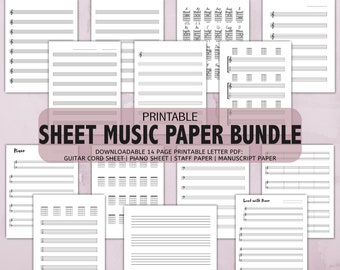 Blank Sheet Music Printable Bundle | Staff Paper | Piano Sheet Music | Guitar Chord Sheet | Blank Manuscript Paper | Music Teacher Printable