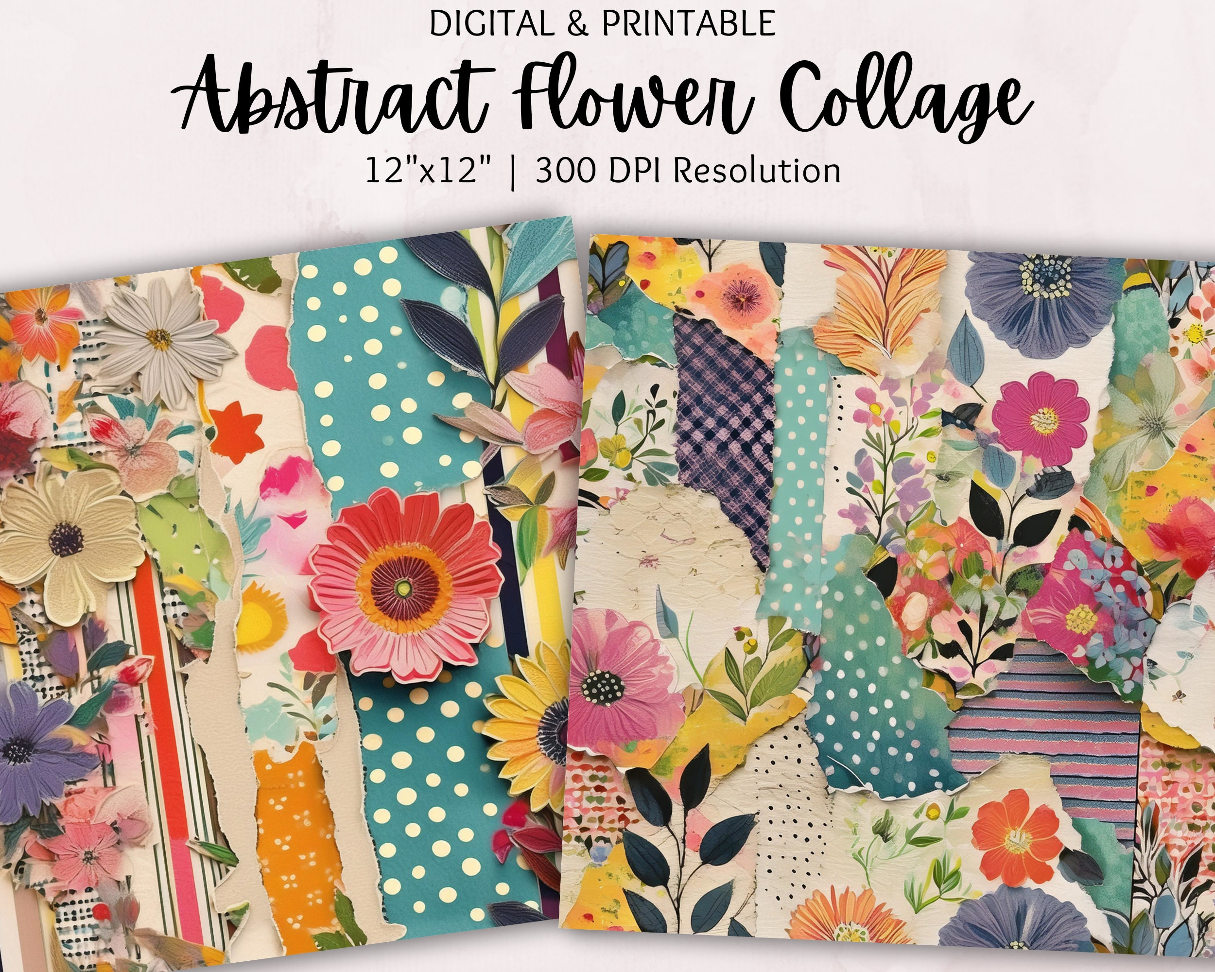 Abstract Mixed Media Torn Paper Flower Collage | Digital Paper ...