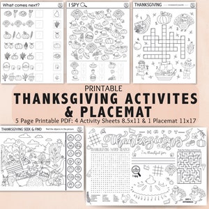 Erntedank-Aktivität-Tischset | Thanksgiving-Aktivitäten für Kinder | Erntedank Printable | Aktivitätstabelle | Druckbare Spiele Thanksgiving