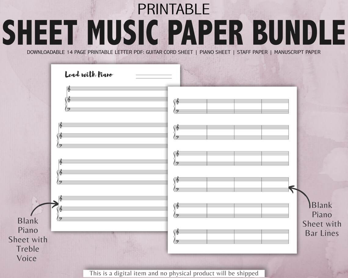 Blank Sheet Music Printable Bundle Staff Paper Piano Sheet - Etsy