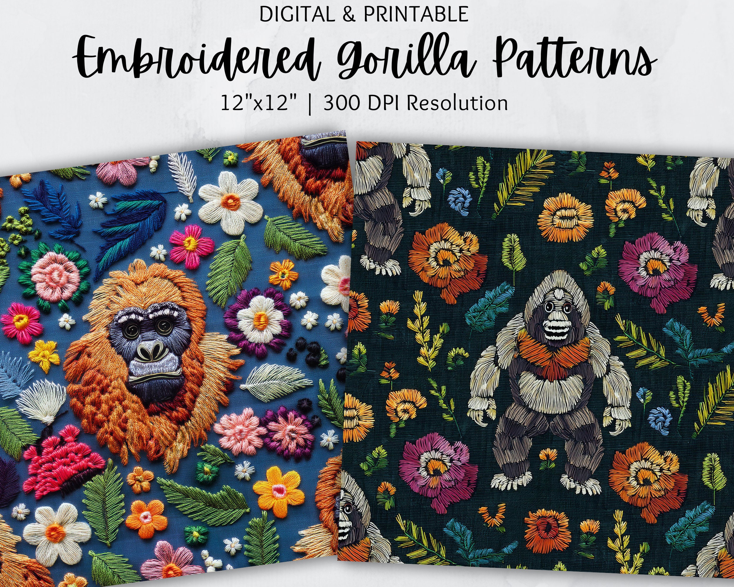 Gorilla Embroidery Images | Embroidery Gorilla, Embroidered Gorilla ...