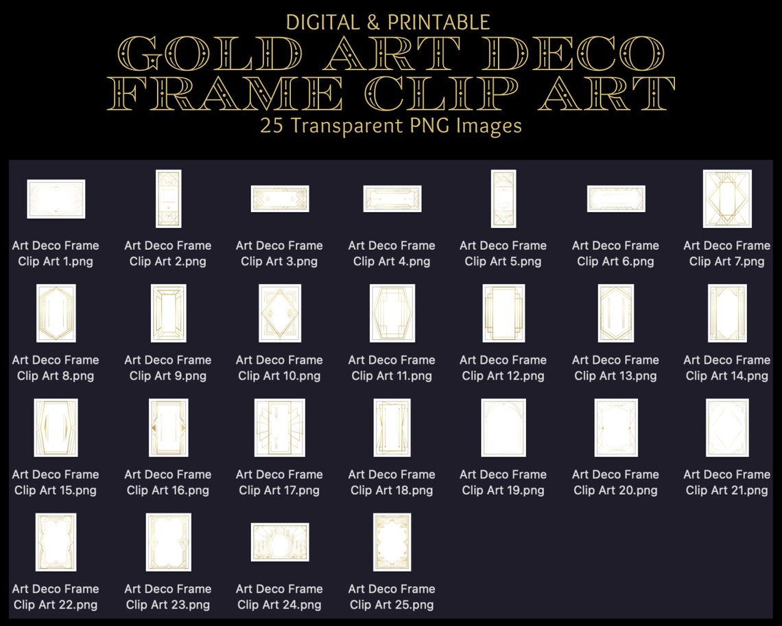 Gold Art Deco Frames Clipart Transparent PNG | Vintage Retro Frame PNG ...