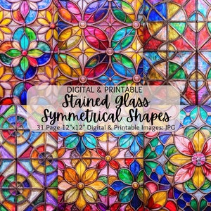 Stained Glass Images | Colorful Stained Glass Patterns | Seamless Patterns | Commercial Use | Stained Glass Flowers | Symmetrical Patterns