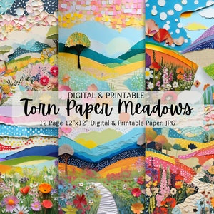 Prati di fiori di carta strappata / Fiore di carta deckle / Sfondo floreale / Carta floreale ritagliata a strati / Creazione di cartoline / Scrapbook / Uso commerciale