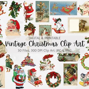 Vintage Christmas Clipart | Retro Christmas PNG Clip Art | Junk Journal Ephemera | Mid Century | Vintage Retro Holiday Clip Art | PNG | JPG