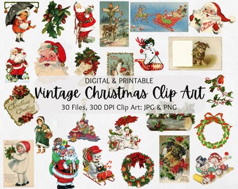 Clipart Noël vintage | Clipart Noël rétro PNG | Éphémères pour journaux indésirables | Milieu du siècle | Clipart vacances rétro vintage | PNG | JPG