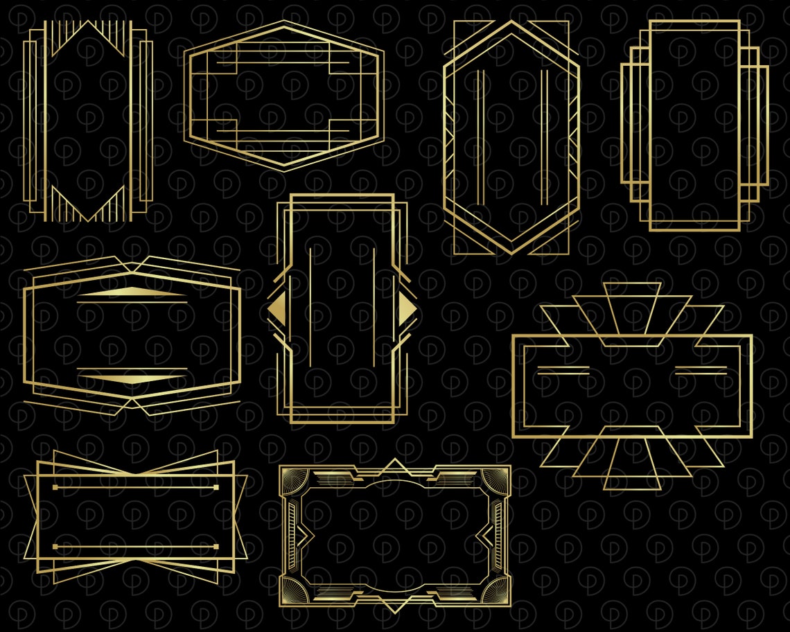 Gold Art Deco Frames Clipart Transparent PNG | Vintage Retro Frame PNG ...