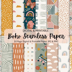 Papéis digitais Boho sem costura | Papel para álbum de recortes Boho | Fundos Boho | Papel digital de uso comercial | Padrões Boho | Boho arco-íris | png