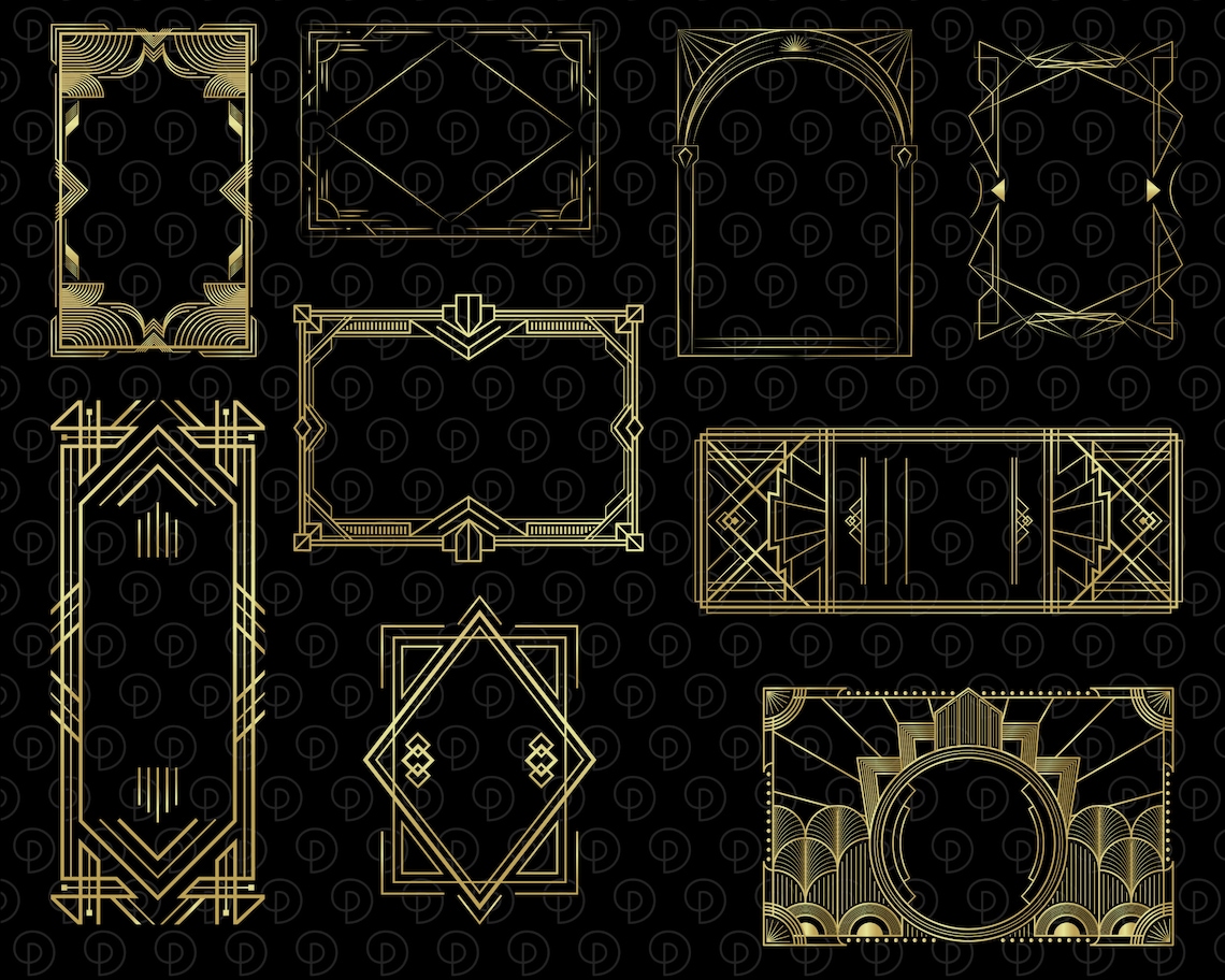 Gold Art Deco Frames Clipart Transparent PNG | Vintage Retro Frame PNG ...