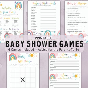 Rainbow Baby Shower Games | Printable Baby Shower Trivia | Gender Neutral | Boho Rainbow Baby Shower |  Baby Shower Game