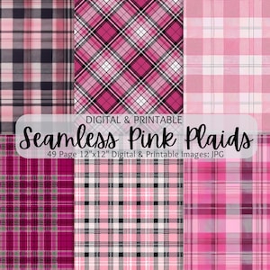 Pink Plaid Patterns | Seamless Plaid Patterns | Tartan Plaid Patterns | Seamless Patterns | Commercial Use | Pink Check Plaid, Seamless Pink