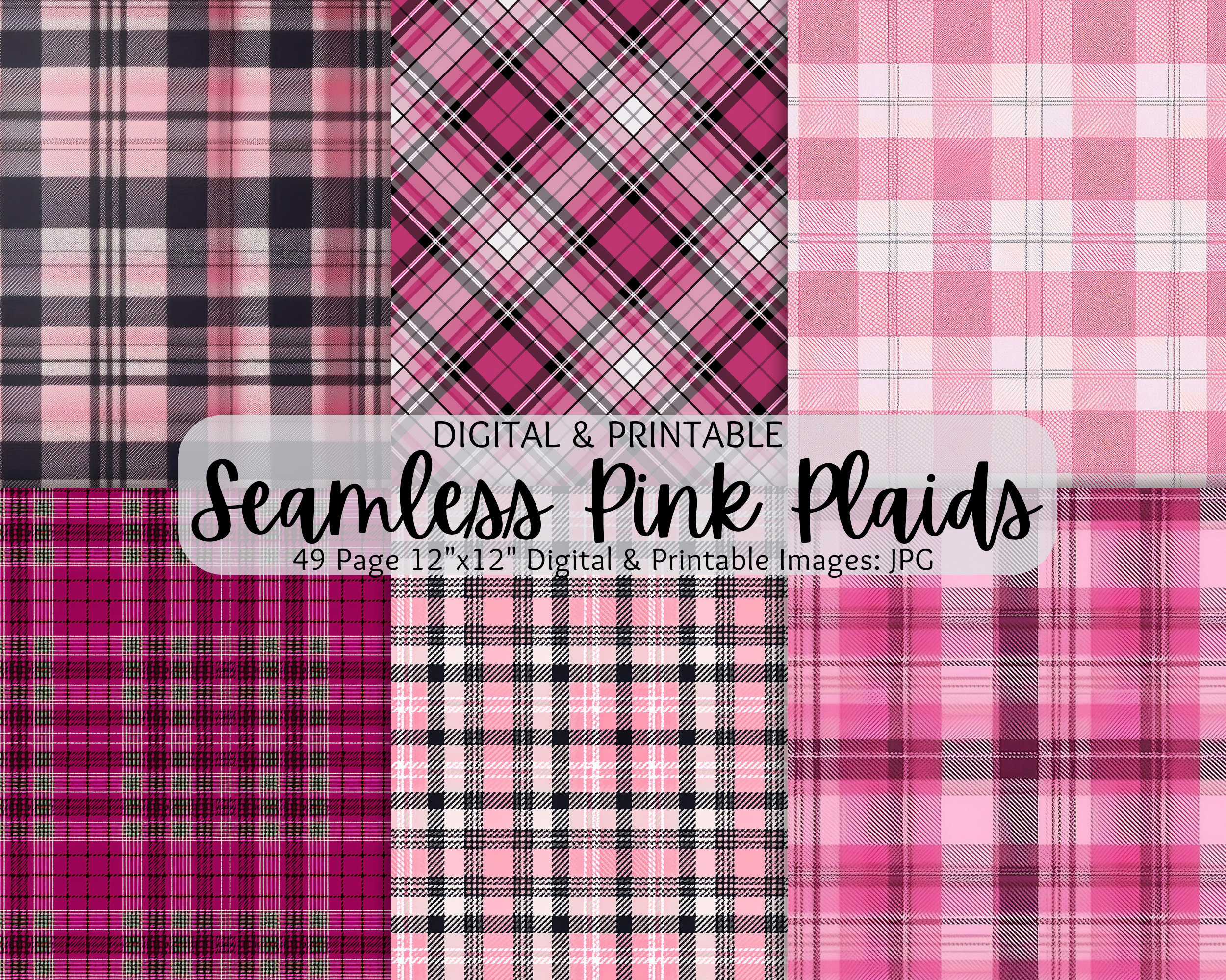 Pink Plaid Patterns | Seamless Plaid Patterns | Tartan Plaid Patterns | Seamless Patterns | Commercial Use