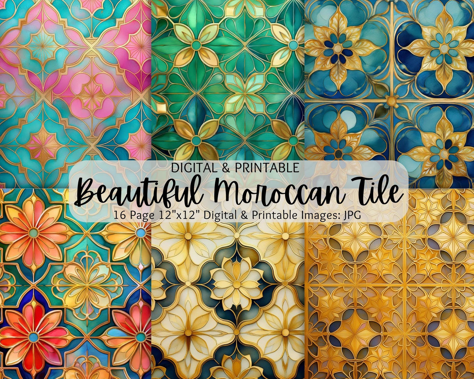 Moroccan Tiles Seamless Digital Paper Pack | Digital Backgrounds ...
