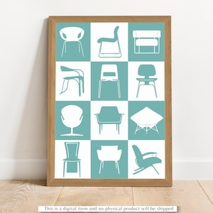 Mid Century Modern Chairs Art Printable | Chairs Poster Wall Art Printable | Mid Century Retro Chairs | Furniture Art | Iconic Chairs