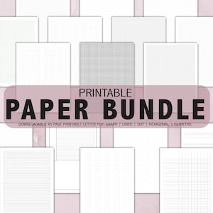 Griglia di punti, A righe, Grafico, Scrittura a mano, Esagono, Isometrico, Chimica organica, Pacchetto di inserti di carta stampabile per diario/Carta per diario proiettile
