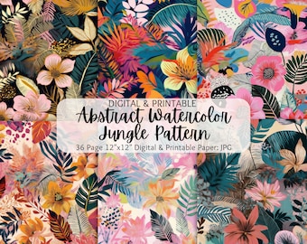 Patrones abstractos de acuarela de la jungla / Patrones de flores tropicales / Paquete de papel digital / Uso comercial / Scrapbooking / Patrón sin costuras