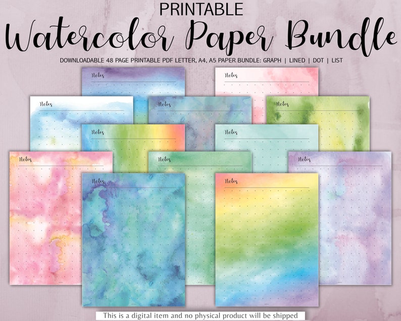 Watercolor Note Taking Journal Printable Paper Insert Bundle - Etsy