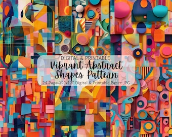 Vibrant Shapes Abstract Patterns | Colorful Abstract Digital Paper | Commercial Use | Abstract Backgrounds | Scrapbooking | Seamless Pattern