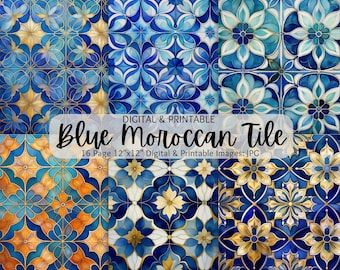 Blue Moroccan Tiles Seamless Digital Paper Pack | Digital Backgrounds | Scrapbooking Paper | Arabesque Ethnic | Card Making | Commercial Use