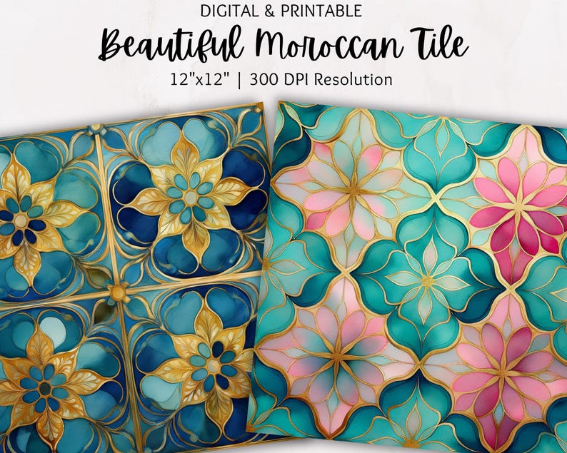 Moroccan Tiles Seamless Digital Paper Pack | Digital Backgrounds ...