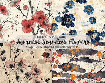 Arte floral japonés sin costuras / Patrones sin costuras / Patrón de flores japonesas / Flores japonesas sin costuras / Uso comercial / Arte de flor de cerezo