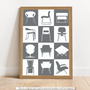 Mid Century Modern Chairs Art Printable | Chairs Poster Wall Art Printable | Mid Century Retro Chairs | Furniture Art | Iconic Chairs