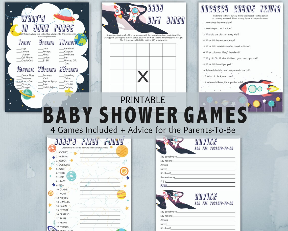 Space Theme Baby Shower Games Printable Baby Shower Trivia Boy Baby ...