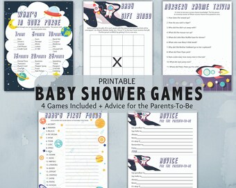 Space Theme Baby Shower Games | Printable Baby Shower Trivia | Boy Baby Shower | Gender Neutral Baby Shower | Space Themed Baby Shower