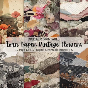 Fiori vintage in carta strappata / Fiori di carta frastagliata / Sfondo floreale / Carta a fiori ritagliata a strati / Creazione di biglietti, album di ritagli / Uso commerciale