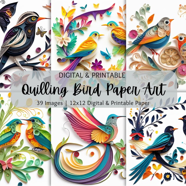 Quilling Birds Colorful Paper Art | Digital Downloads Paper Craft | Commercial Use | Printable Paper | Scrapbooking Paper | Hummingbird