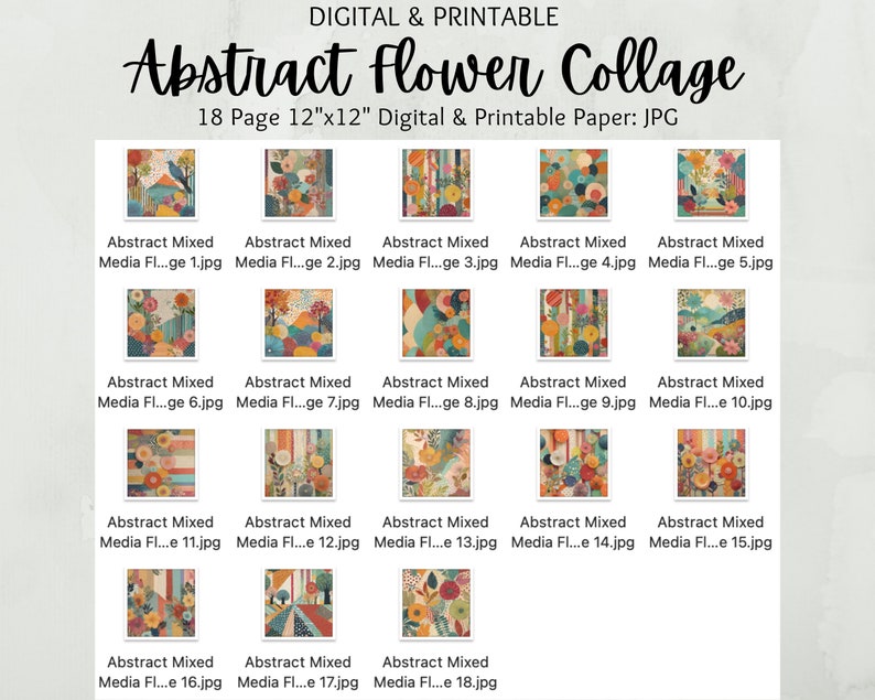 Abstract Mixed Media Flower Collage Paper | Digital Paper | Commercial ...