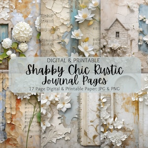Shabby Chic Rustic Junk Journal Pages | Vintage Digital Paper Pack PNG | Scrapbook Supplies | Background Pages | Decoupage | Commercial Use