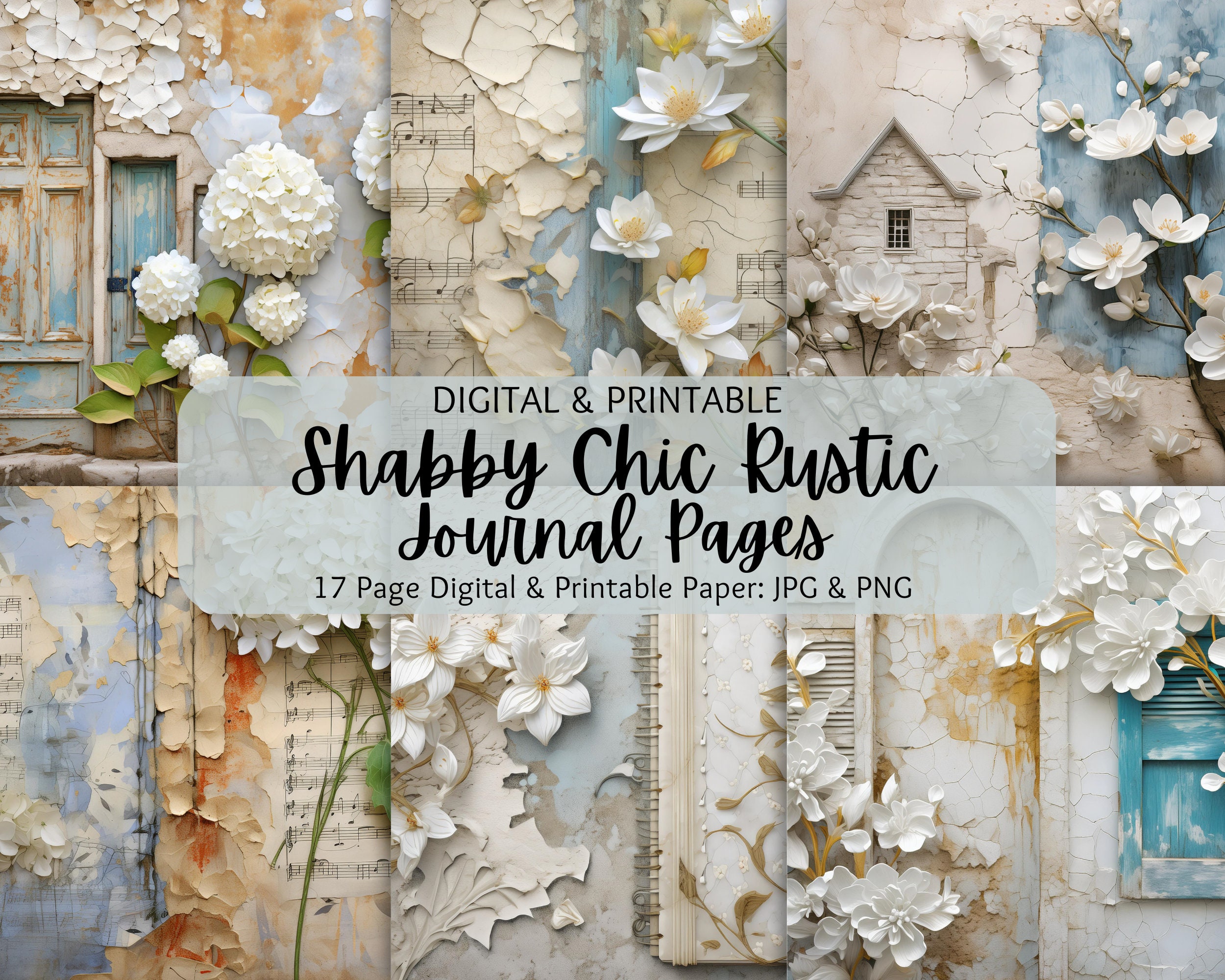 Shabby Chic Rustic Junk Journal Pages | Vintage Digital Paper Pack PNG ...