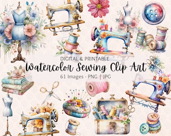 Watercolor Sewing Clipart | Sewing Machines Clipart | Instant Download | Commercial Use | Shabby Chic | Dressmaker Clipart | PNG Files