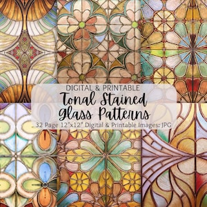 Stained Glass Images | Stained Glass Images | Seamless Patterns | Digital Paper Pack | Commercial Use | Stained Glass Flowers | Tonal
