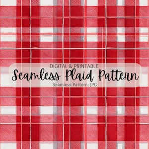 May include: A seamless red and white plaid pattern. Digital & Printable Seamless Plaid Pattern: JPG