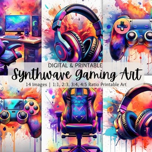 Synthwave Gaming Wall Art | Neon Gaming Print | Gaming Wall Poster | Gamer Gift | Boys Bedroom Decor | Video Game Print | Gaming Room Decor