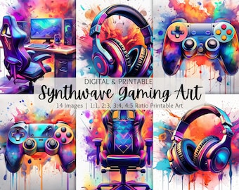 Synthwave gaming-muurkunst | Neon gaming-print | Gaming muurposter | Gamercadeau | Slaapkamerdecoratie jongens | Videogameafdruk | Inrichting gamekamer