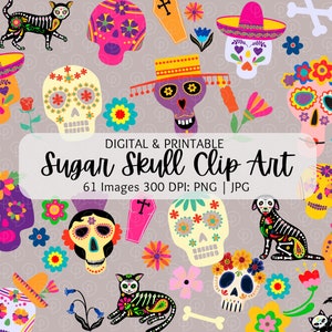 花柄のシュガースカル クリップアート | 死者の日のクリップアート | 死者の日 クリップアート | メキシコ PNG | スクラップブック用紙 | デジタルペーパー | PNG