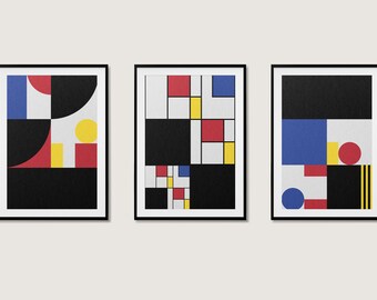 Bauhaus Poster Set of 3 Minimalist Wall Art Geometric Art Print Modern ...