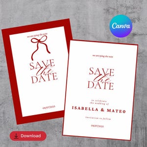Plantilla de tarjeta de invitación para guardar la fecha con dinero antiguo / Invitación digital elegante para boda / Plantilla vintage imprimible de Canva