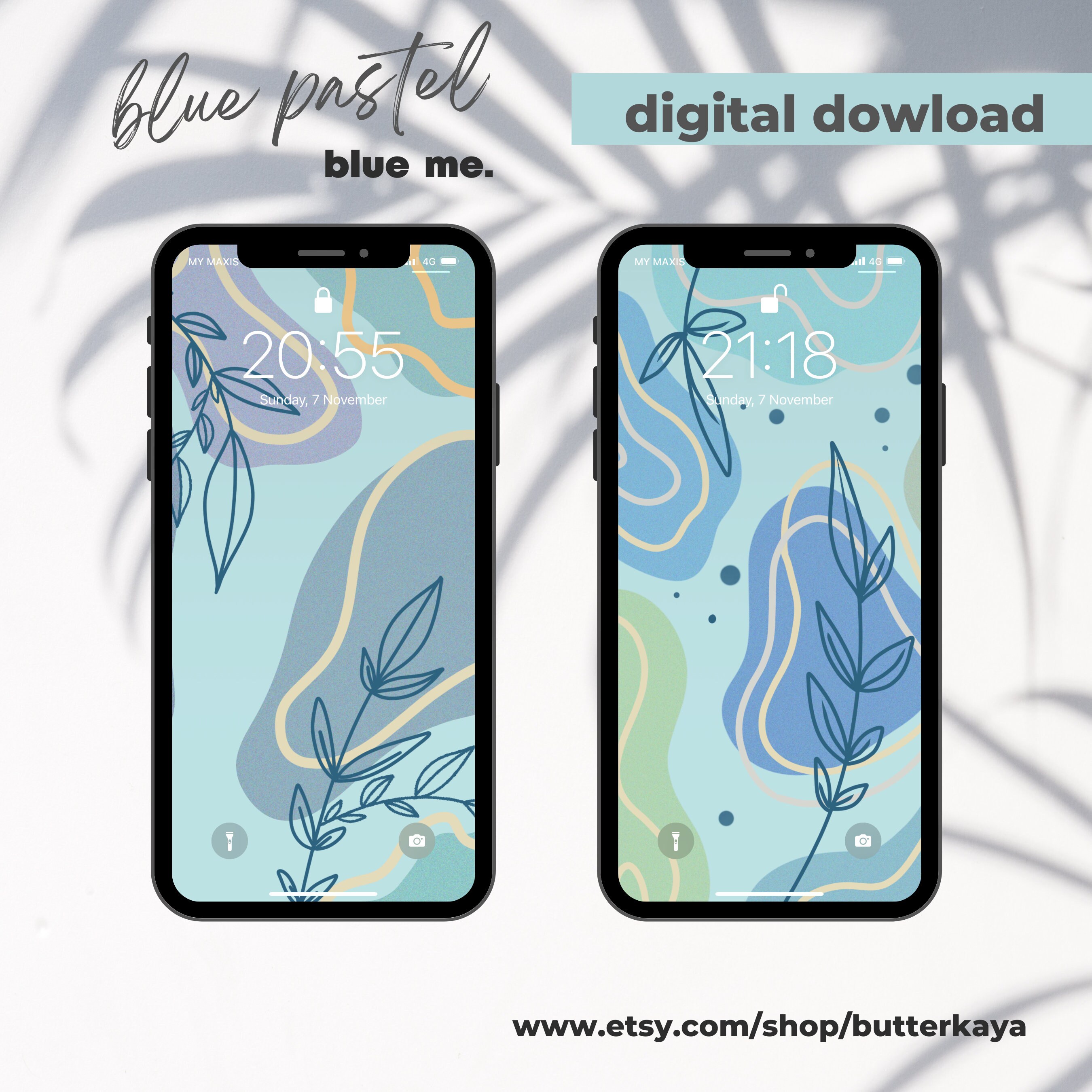 2 Iphone Wallpaper Design In 2 Blue Pastel Modern Etsy