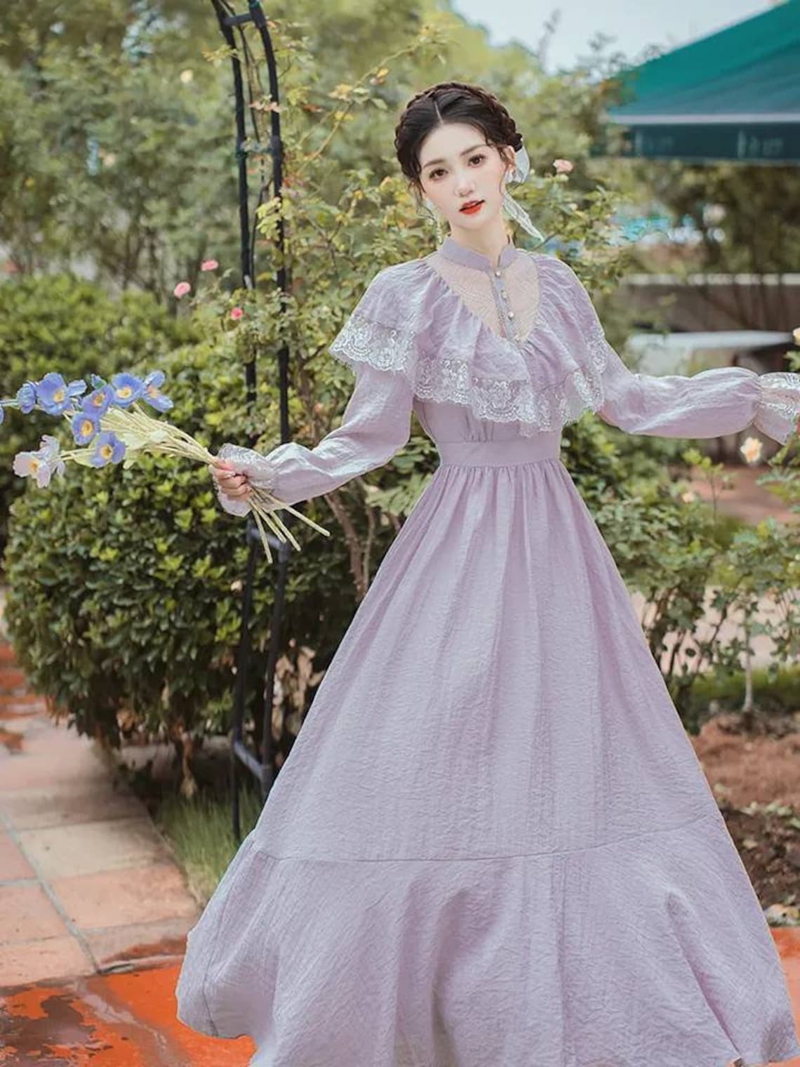 strapless open back dress A-line Long Tiered Chiffon Prom Dresses, Yellow Purple Royal Blue Gree main image 1