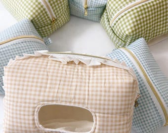 Gingham Diaper and Wipes Pouch | Handmade | New Mom Gift | Ruffle Diaper Pouch